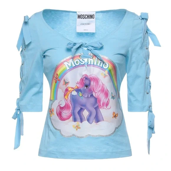 Moschino Couture My Little Pony Ribbon Tee with Lace-up Sleeves 10 New with Tags - Picture 1 of 16